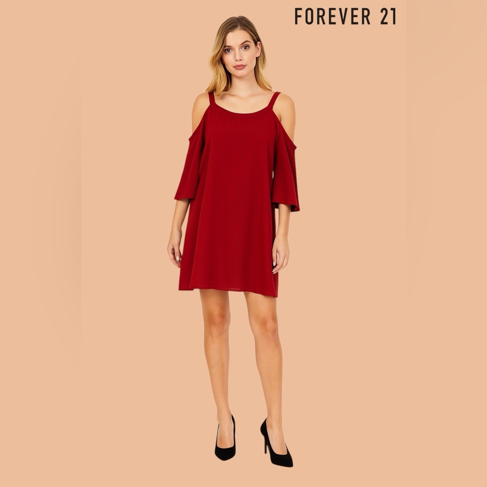 🛍️SALE🛍️ Forever 21 Burgundy Red Cold Shoulder Mini Dress